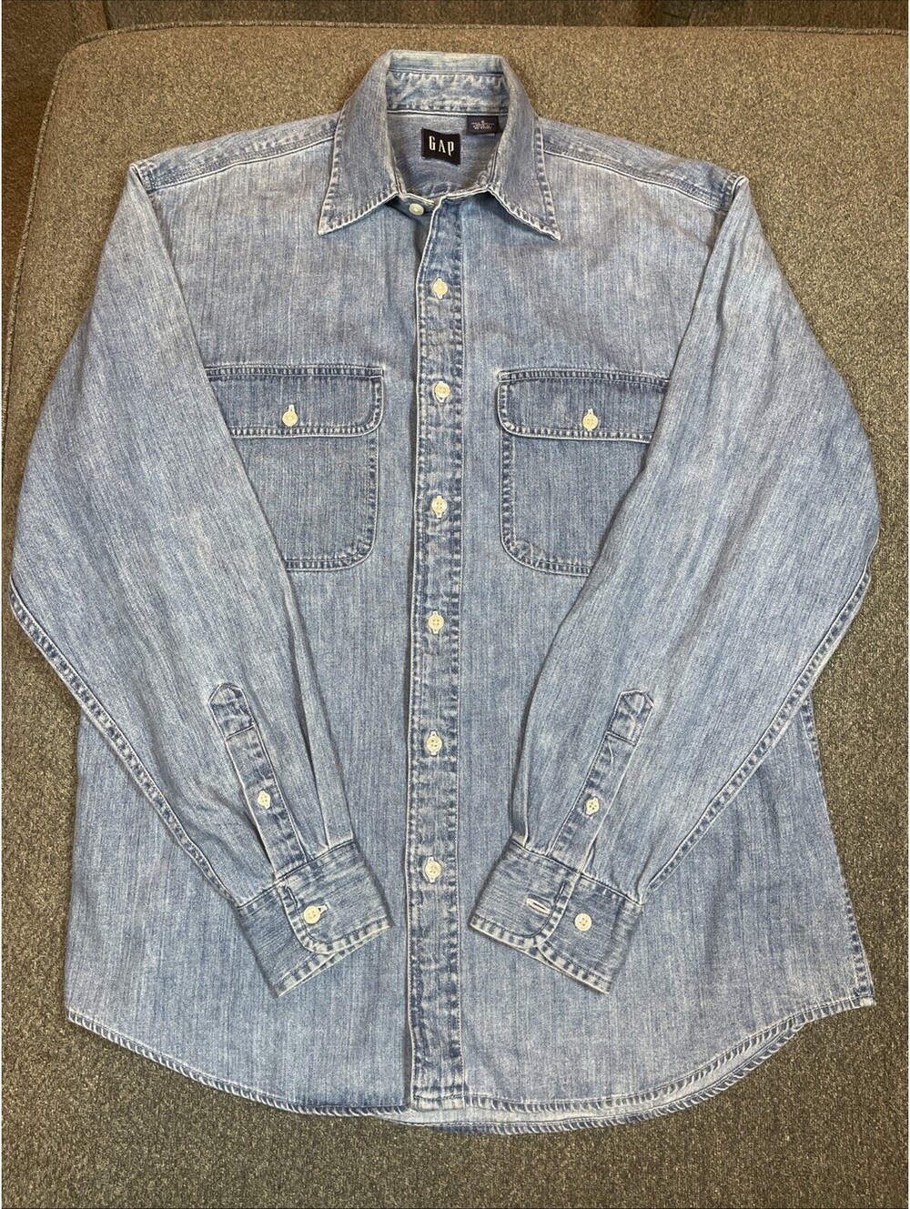 GAP Mens Blue Denim Button-Up Shirt Long Sleeve Pockets Solid Size Big & Tall S